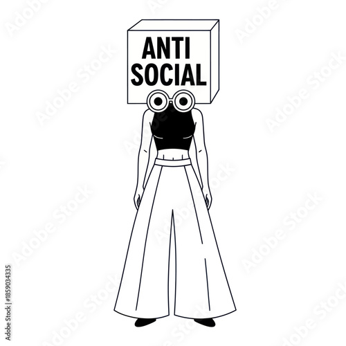 Person Wearing Cardboard Box with Anti Social Text.
