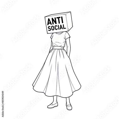 Woman with Anti Social Sign on Head.