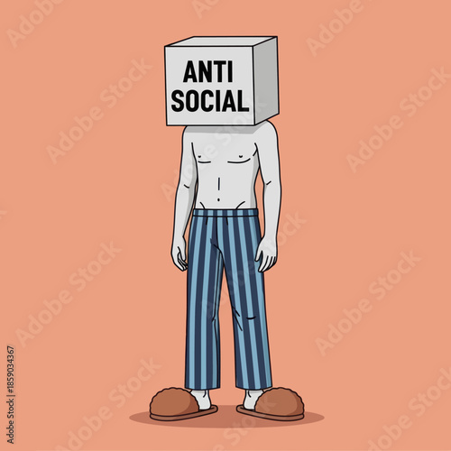 Man Wearing Cardboard Box on Head.