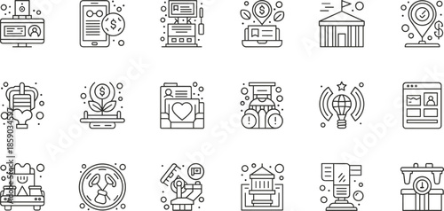 Detailed linear vector illustration set featuring complex business finance technology governance and financial growth symbols for professional infographic design