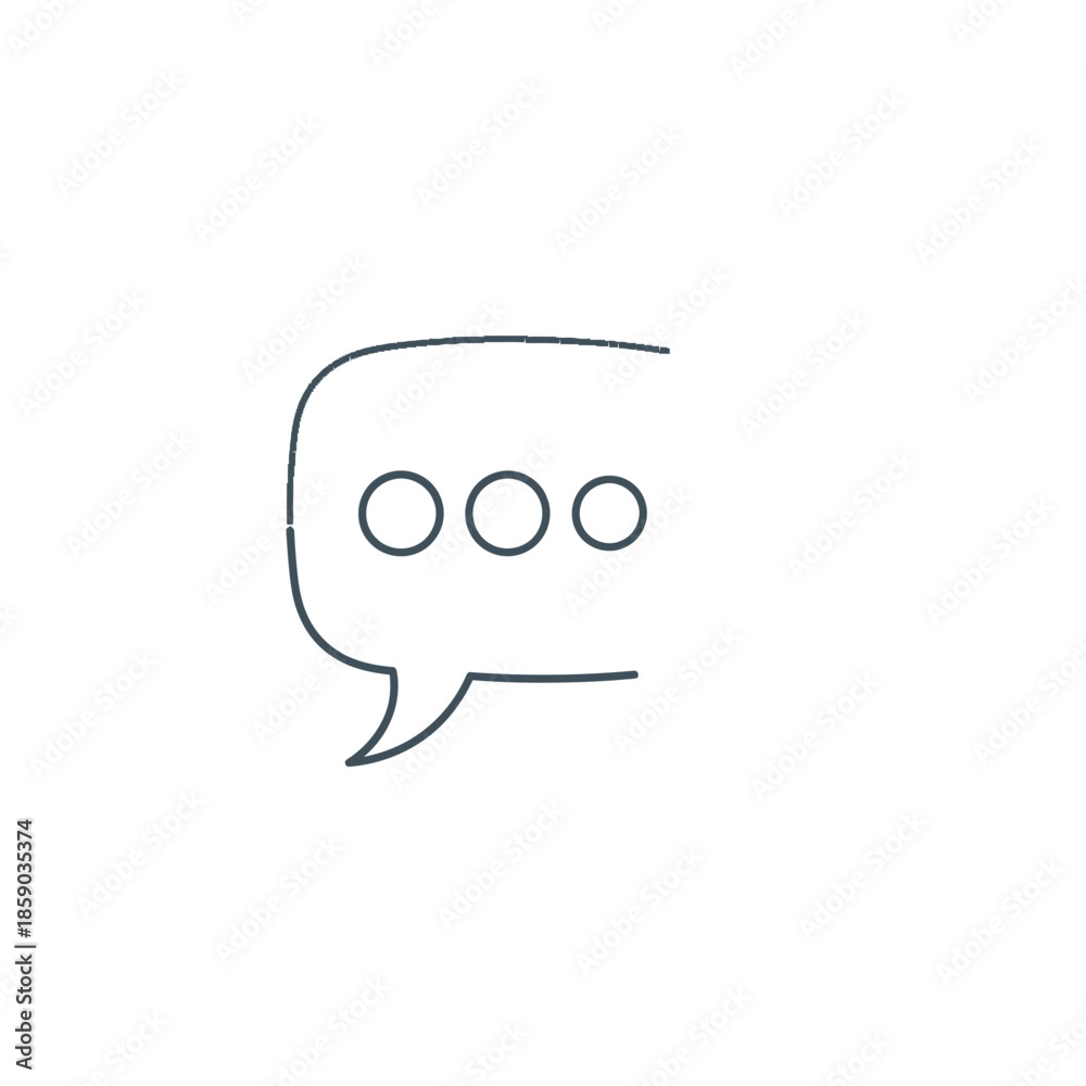 Fototapeta premium Minimalist speech bubble with ellipsis icon, hand-drawn outline, isolated on white background