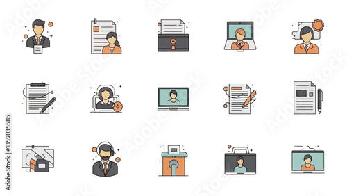 Collection of Business and Professional Icons Representing Various Work Scenarios.