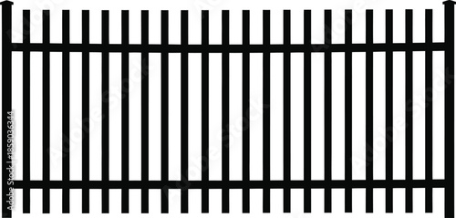 A black metal fence panel on a white background