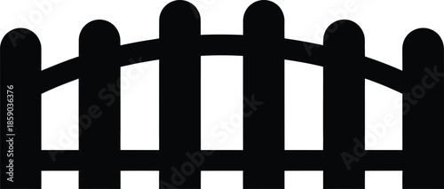 A simple black silhouette of a wooden picket fence on a white background