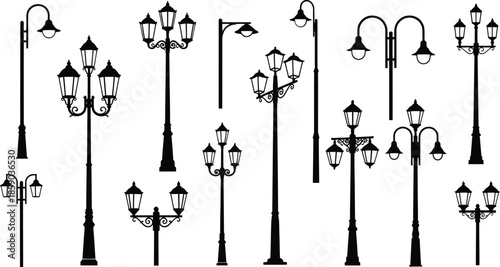 Collection of various street lamp post designs and styles