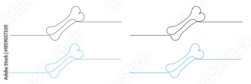 A set of continuous line art vector bone icons in black and blue, perfect for medical, veterinary, anatomy, skeletal, pet, and animal health projects, isolated on transparent background.