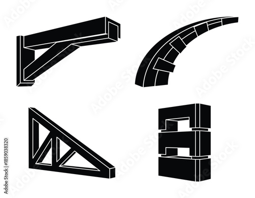 Collection of truss frame construction and architectural structural elements