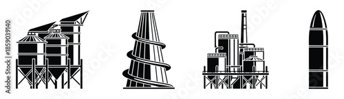 Industrial building vector illustration isolated on transparent background black silhouette style