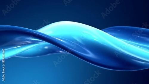 A wavy, glowing blue ribbon-like structure against a dark blue background with a white section below