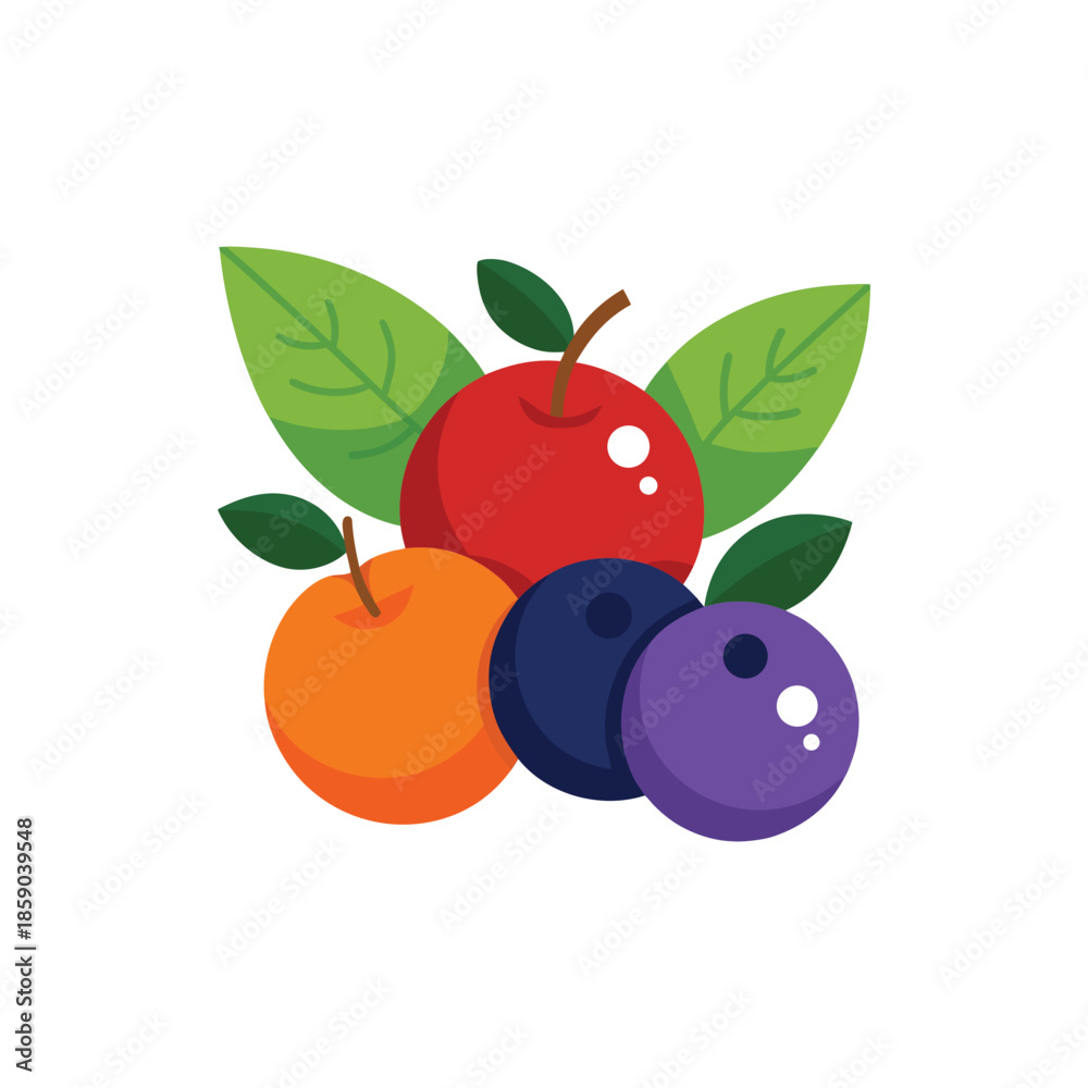 Obraz premium vector illustration of ripe plums with leaves