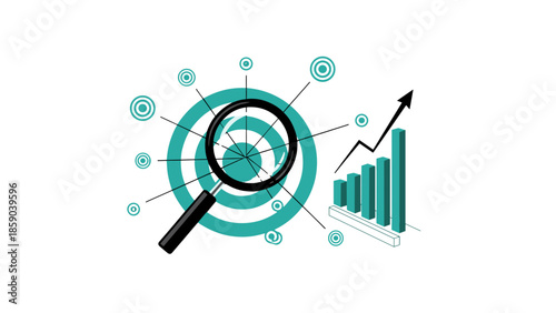 Business analytics concept with magnifying glass and growth chart