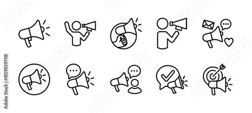 Marketing campaign and promotion megaphone icon set in vector