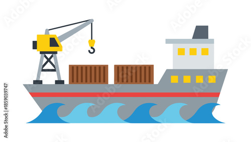Cargo Ship with Crane and Containers Illustration