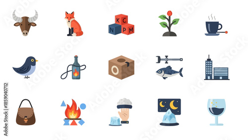 Collection of diverse flat design icons representing various concepts and objects.