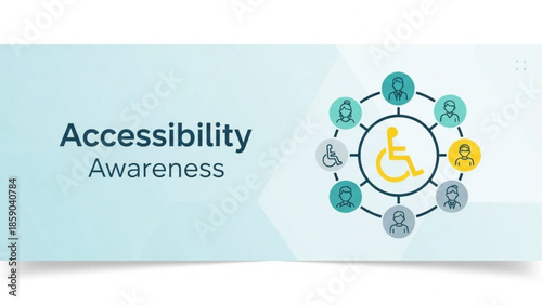 Accessibility awareness symbol with diverse people icons around it on blue background