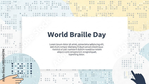 World braille day awareness campaign with hands reading tactile braille dots on white