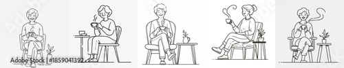 vector of a grandmother sitting on chair relaxed enjoying coffee