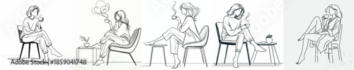 vector of a woman sitting on chair relaxed enjoying coffee