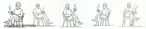 vector of a grandfather sitting on chair relaxed enjoying coffee