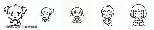 vector of a little girl sitting on floor relaxed enjoying coffee