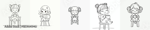 vector of a little girl sitting on chair relaxed enjoying coffee