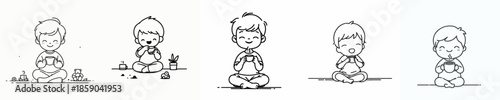 vector of a little boy sitting on floor relaxed enjoying coffee