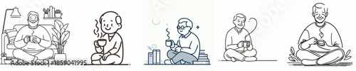 vector of a grandfather sitting on floor relaxed enjoying coffee