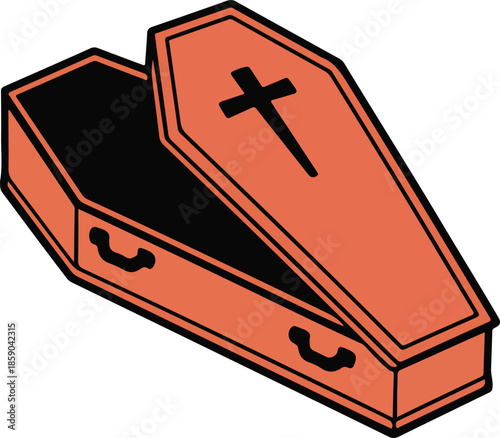 Orange Coffin with Cross Vector Graphic Illustration for Funeral and Memorial Designs