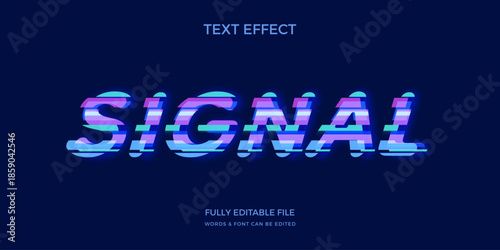 Glitchy signal text effect with distorted blue and pink letters on dark background