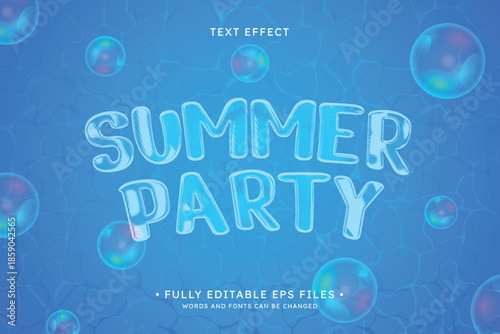 Colorful summer party invitation with bubbles and neon text