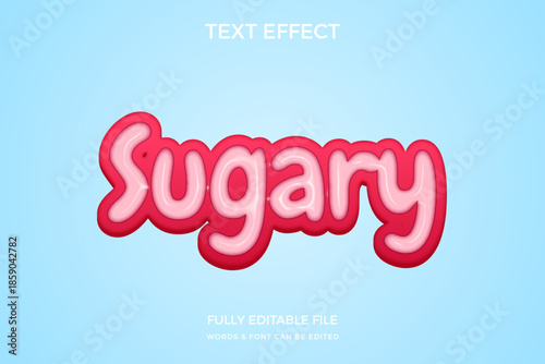 Sugary text on light blue background with red outline