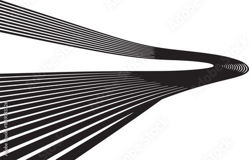 Dynamic black lines forming a tunnel on white background