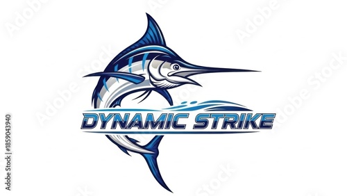 Vibrant blue marlin logo with stylized text 'Dynamic Strike' leaping from ocean waves