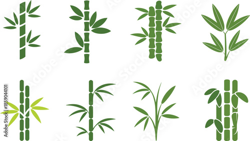 Collection of Stylized Green Bamboo Stalks and Leaves