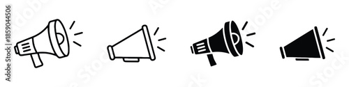 Megaphone Icon Set Collection of Different Style Megaphones for Announcing and Promoting in Black and White Color Isolated on White Background Flat Vector Illustration 200 Characters