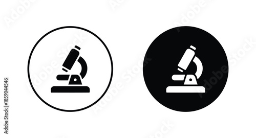 Microscope Icon Set Depicting Science Biology Chemistry Research Experiment Laboratory and Scientific Tool in Black and White Colors Vector Illustration