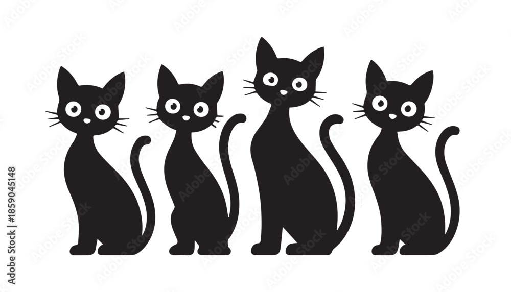 Obraz premium black color cat set silhouette vector illustration, solid white background