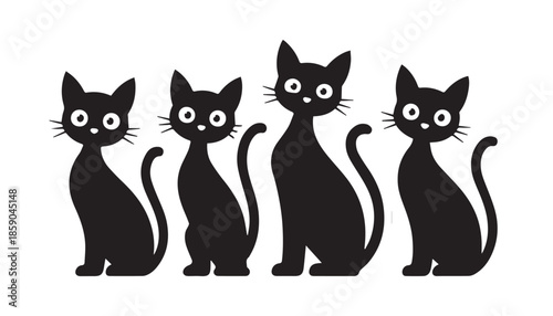 black color cat set silhouette vector illustration, solid white background