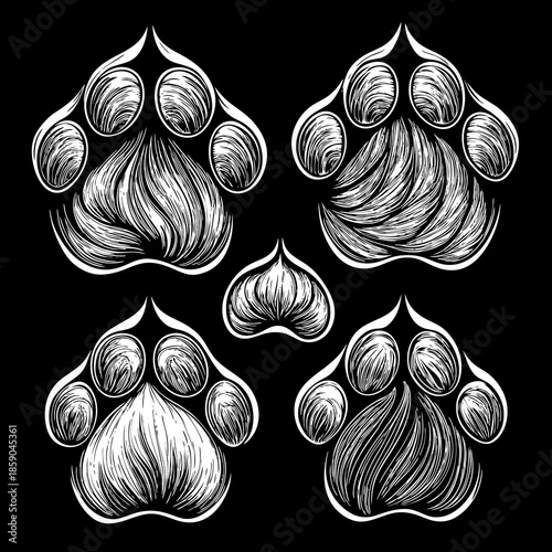 Four paw prints in white on black