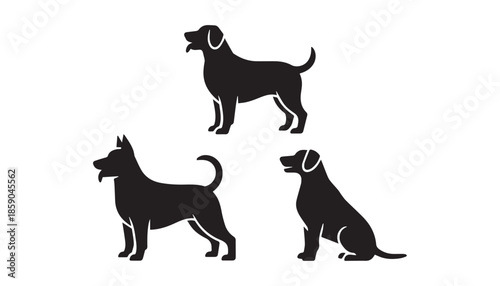 black color dog set silhouette vector illustration, solid white background