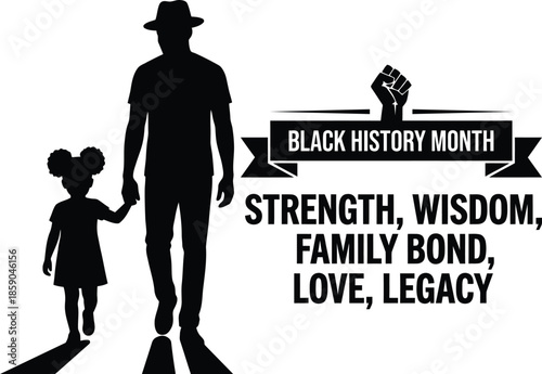 Black History Month celebration with a man and a little girl walking hand in hand Vector illustration