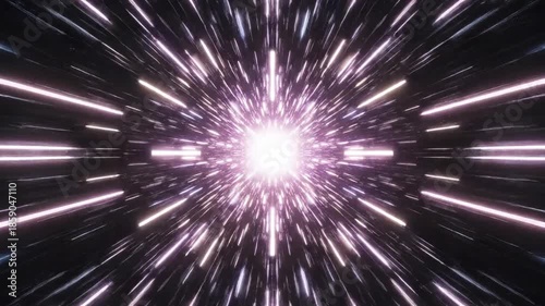 A mesmerizing abstract visualization of infinite geometric lines rapidly receding towards a bright central vanishing point creating an immersive deep perspective hyperspace, digital, technology