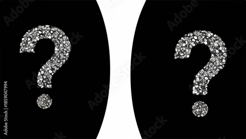 Sparkling question marks illuminate a dark, abstract background, symbolizing mystery and uncertainty.