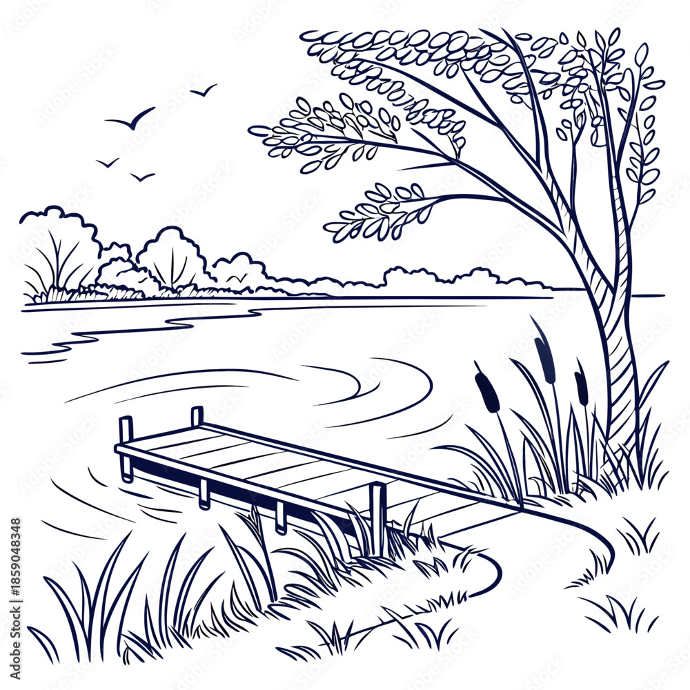 Fototapeta premium Serene lakeside dock