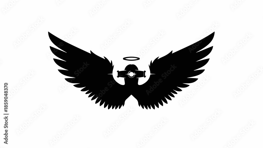 Obraz premium Elegant angel wings with a halo and cross emblem symbolizing faith and protection