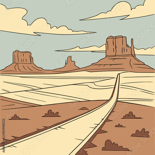 Desert landscape with sand dunes and cloudy sky