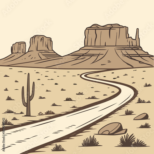 Winding road through desert landscape