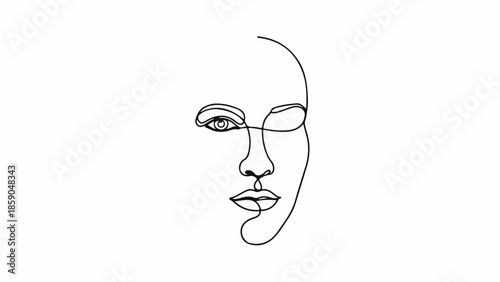 Elegant one line drawing of a woman's face, minimalist and artistic portrait