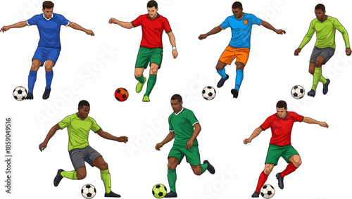 Dynamic Soccer Players in Action - Vector Illustration