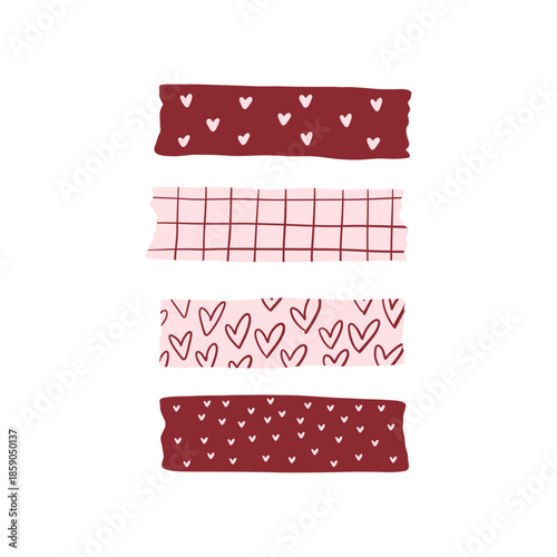 Cute Hand Drawn Valentine's day vector print. Paper torn tape wth hearts